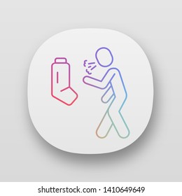 Allergic asthma, anaphylaxis app icon. Asthmatic using inhaler. UI/UX user interface. Bronchospasm, wheezing. Cough treatment. Web or mobile application. Vector isolated illustration