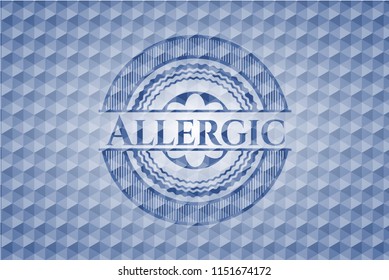Allergic blue emblem with geometric pattern background.