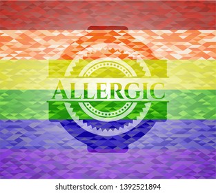 Allergic emblem on mosaic background with the colors of the LGBT flag