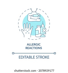 Allergic reactions blue concept icon. Contraindications to covid vaccines abstract idea thin line illustration. Adverse reaction to vaccine. Vector isolated outline color drawing. Editable stroke