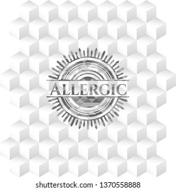 Allergic realistic grey emblem with geometric cube white background