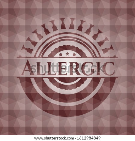 Allergic red seamless emblem or badge with abstract geometric polygonal pattern background.