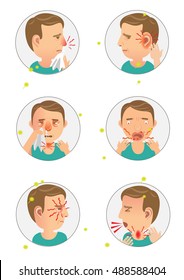 Allergic  symptom  sick man. cartoon vector illustration