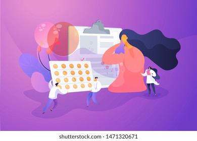 Allergic symptoms and reactions treatment. Pharmaceutical industry. Seasonal allergy, seasonal allergy diagnosis, pollen allergy immunotherapy concept. Vector isolated concept creative illustration