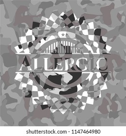 Allergic written on a grey camouflage texture