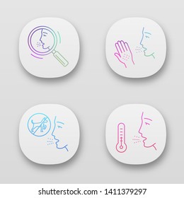 Allergies app icons set. Allergic reactions and diagnosis. Respiratory and skin diseases. Health care. Medical problem. UI/UX user interface. Web or mobile applications. Vector isolated illustrations
