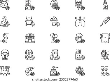 La colección de iconos de alergias es una Ilustración vectorial con trazo editable.