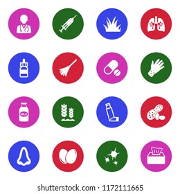 Allergies Icons. White Flat Design In Circle. Vector Illustration. 