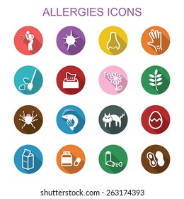 allergies long shadow icons, flat vector symbols