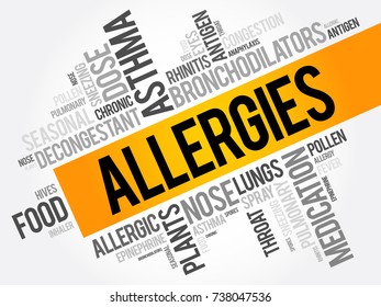 Allergies word cloud collage, health concept background