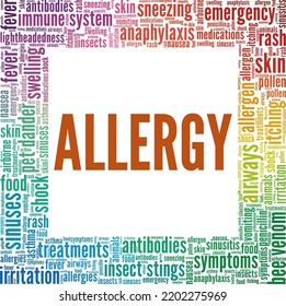 Allergies word cloud conceptual design isolated on white background.