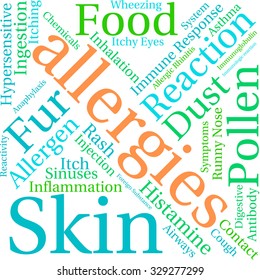 Allergies word cloud on a white background. 