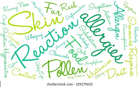 Allergies word cloud on a white background. 