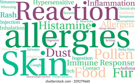 Allergies word cloud on a white background. 