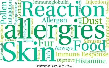 Allergies word cloud on a white background. 