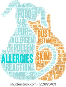 Allergies word cloud on a white background.  