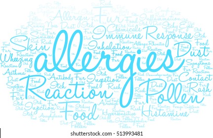 Allergies word cloud on a white background.  