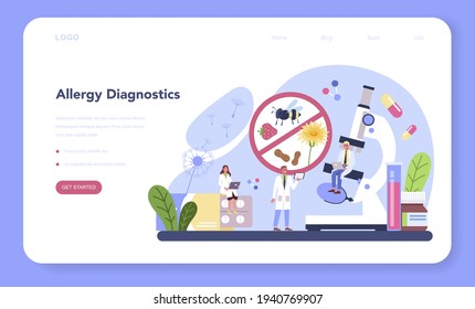 Allergist web banner or landing page. Disease with allergy symptom,