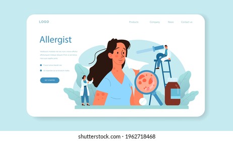 Allergist web banner or landing page. Disease with allergy symptom