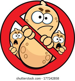 Allergy Alert Sign, No Peanuts, Done In Vector Cartoon Style. 