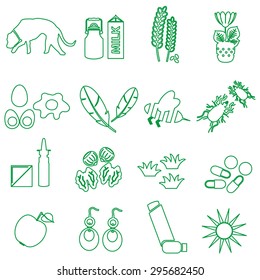 allergy and allergens green outline icons set eps10