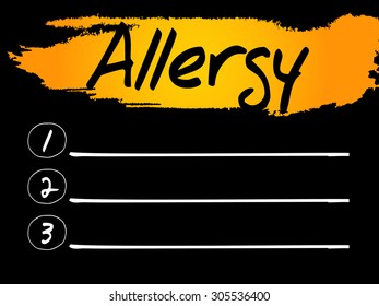Allergy Blank List, vector concept background