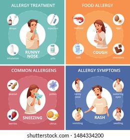 Allergy Concept Icons Set With Food Allergy Symbols Cartoon Isolated Vector Illustration