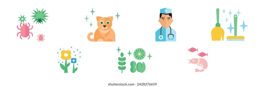 Allergiekonzept mit Risikofaktoren Flat Icon Vector Set
