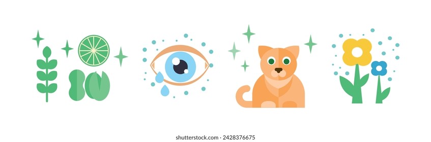 Allergy Concept with Risk Factors Flat Icon Vector Set