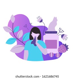 Allergy concept vector illustration. Allergies symptoms and causes.