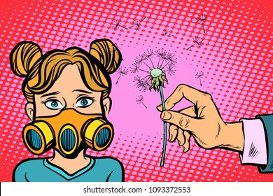 Allergy to dandelion flowers. Comic book cartoon pop art retro illustration