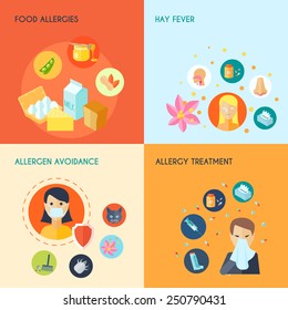 Allergy design concept set with food hay fever allergen avoidance treatment icons set isolated vector illustration