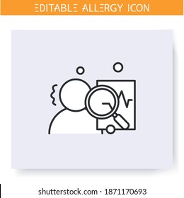 Allergy Diagnostics Line Icon.Allergy Symptoms Treatment.Medical Aid And Health Care.Peels, Drops. Immunity, Immune Intolerance And Immunotherapy Concept.Isolated Vector Illustration. Editable Stroke 