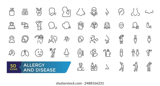 Conjunto de iconos de alergia y enfermedad. Colección y paquete de iconos de Web lineal y ui. Trazo editable. Ilustración vectorial.