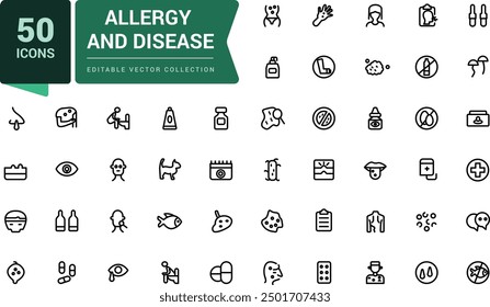 Allergy and Disease icon set. Common Illnesses Line Editable Icons set. Modern thin line style of diseases icons. Allergy, mental illnesses, and more pictograms and icon collection.