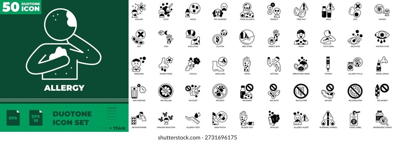 Conjunto de iconos editables de duotono de alergia