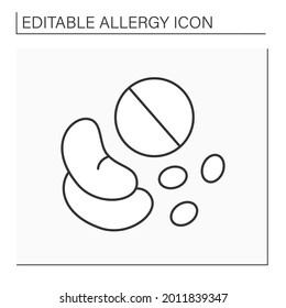Allergy to food line icon. Allergic reactions by skin contact or by inhalation of vapor from raw green beans. Healthcare concept. Isolated vector illustration. Editable stroke