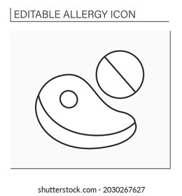 Allergy to food line icon. Alpha-gal syndrome. Red meat allergy.Healthcare concept.Isolated vector illustration. Editable stroke