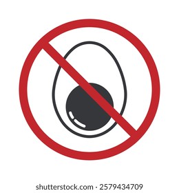 Allergy food prohibition icon, without egg or yolk, black pictogram isolated