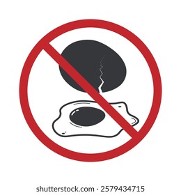 Allergy food prohibition icon, without egg or yolk, black pictogram isolated