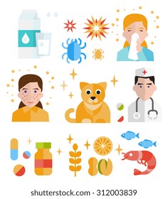Allergy icon flat set isolated vector illustration
