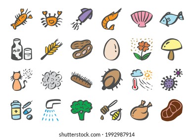 Allergy Icon Set Hand drawn doodle icons