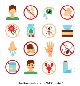 Allergy icons set with dust bee flower contaminant symbols isolated vector illustration