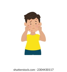 Allergy and infectious rashes on the face in children Vector illustration. Kid infections.