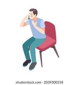 Allergy isometric icon with man using asthma inhaler vector illustration