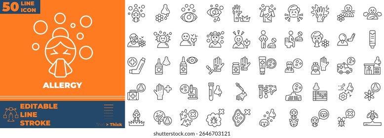 Allergy Line Editable Icons set. Vector illustration in modern thin line style of allergy icons: chronic, kidney, infection, etc