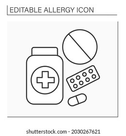 Allergy line icon. Abnormal reaction on drugs and some medicines.Healthcare concept. Isolated vector illustration. Editable stroke