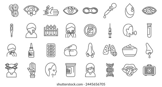 Allergy to peanuts icons set outline vector. Food health. Skin disease diagnosis