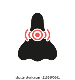 Allergy, Rhinitis, Cold Icon. Runny Nose, Congestion Silhouette Icon. Nasal Sick, Inflammation, Pain Concept Glyph Pictogram. Human Nasal Problem. Isolated Vector Illustration.