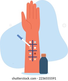 allergy skin test .Flat cartoon vector illustration.